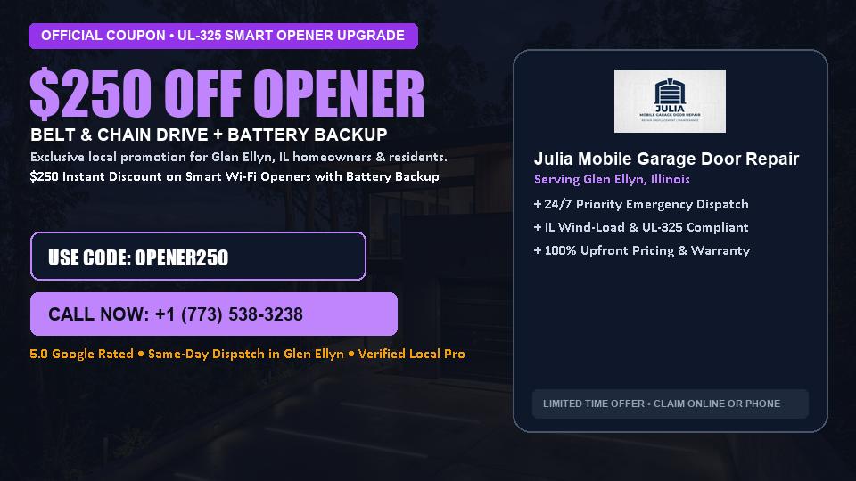 $250 OFF Smart Wi-Fi Garage Door Opener Installation in Glen Ellyn, IL - Julia Mobile Garage Door Repair