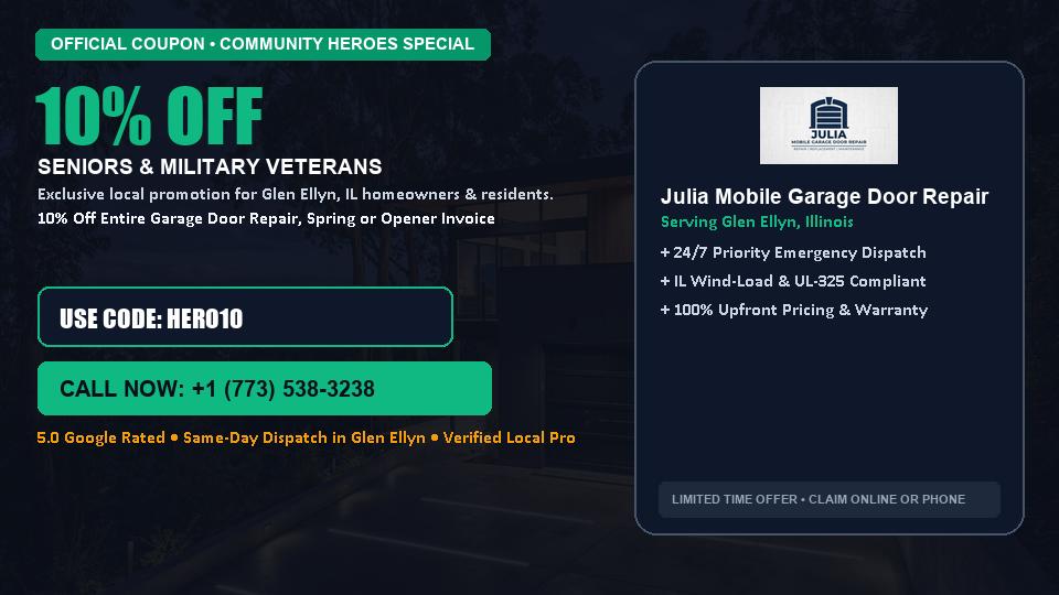 10% OFF Senior, Military & First Responder Discount in Glen Ellyn, IL - Julia Mobile Garage Door Repair
