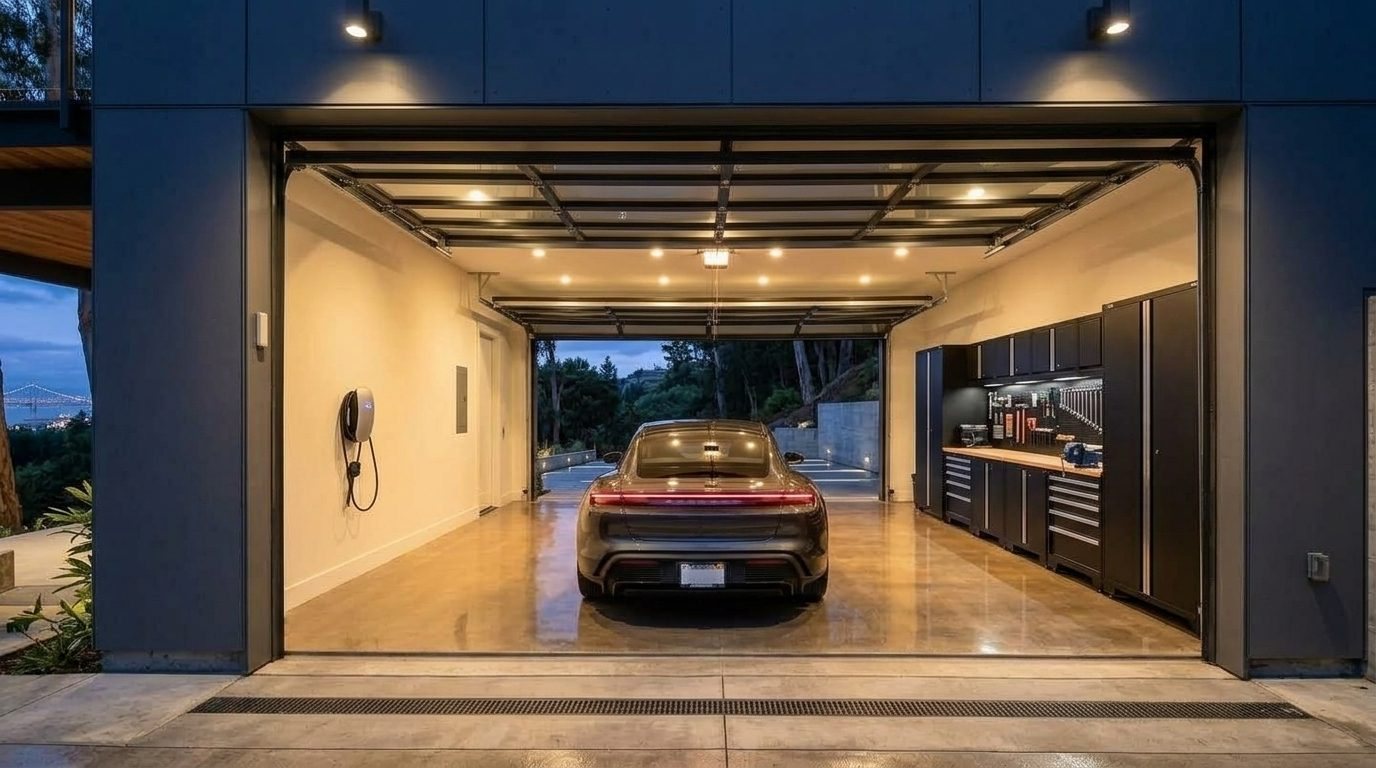Julia Mobile Garage Door Repair Interior View of Custom Garage Door Overhead and Workshop